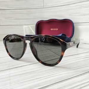 Gucci GG0747s 003 Round Sunglasses In Havana Green and Tortoise Shell NWT
